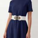 BlackButterfly 3 Inch Wide Waspie Elastic Vintage Buckle Waist Belt (White, XXL)