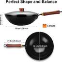 Carbon Steel Wok Pan, 12.6-Inch Nonstick Pre-Seasoned Woks & Stir-Fry Pans with Glass Lid, No Chemical Coated Wok Round Bottom Hand Hammered Chinese Wok for Induction, Gas, Electric & All Stoves