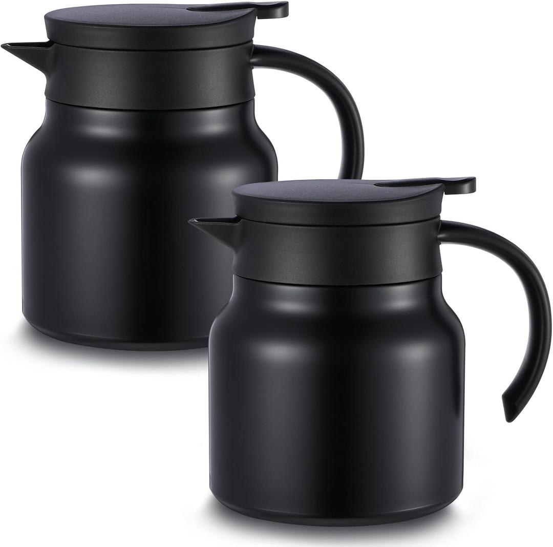 Ziliny 2 Pcs Thermal Coffee Carafe for Keeping Hot/Cold Stainless Steel Small Coffee Creamer Container Double Wall Vacuum Insulated Tea pot Beverage Dispenser for Milk Hot Chocolates(Black,27 oz)