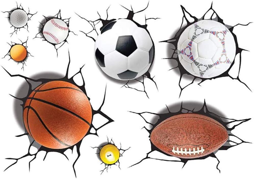 Supzone Sport Balls 3D Wall Stickers Break Through DIY Basketball, Rugby, Baseball, Football Wall Decor Boys Playroom, Bedroom, Classroom, Living Room