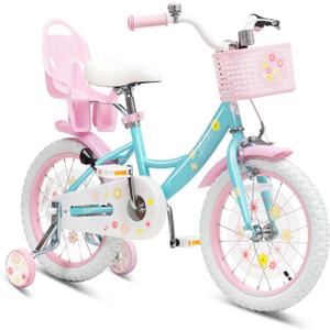 Bixike Girls Bike with Basket for Toddlers and Kids Aged 3-14 Years Old, 12 14 16 18 Inch with Training Wheels & Doll Seat, 20 Inch with Kickstand & Rear Rack, Princess Style Bicycle for Gift.