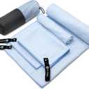 Eunzel Quick Dry Camping Towel, Microfibre Ribbed Towel Travel Towel 3 Sizes 1 Pack Fast Drying Towel Set for Camping, Beach, Gym, Sports, Yoga & Swimming Pool, Blue