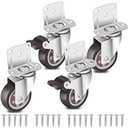 Nefish Side Mount Casters 2 Inch L-Shaped Small Rubber Caster Set of 4, Ball Bearing 360 Degree Plate Swivel Castors Wheel 600 LBS, Casters Wheels for Furniture, Baby Bed, Kitchen, Cabinet, Table
