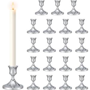Candlestick Holders Taper Candle Holders, 24PCS Silver Candle Holder Set for Table Centerpiece, Vintage Candle Stand for Table Centerpieces, Home Decor,Weddings,Festival and Parties (24, Silver)