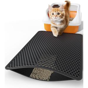 Cat Litter Mat - 23.2" x 14.6" Small Litter Box Mat with Double Layers, Urine-Proof and Non-Slip Litter Trapping Mat, Easy to Clean Kitty Litter Mats for Floor, Scatter Control, Black