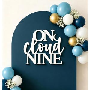 Cutout Wooden On Cloud Nine Sign for Backdrop, Cloud Theme Party Decoration for Baptism Baby Shower Gender Reveal 9th Birthday Party Home Decoration
