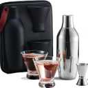 KITESSENSU Cocktail Shaker Set with Carry Case: Vacuum Insulated Martini Shaker with Built-in Strainer, 2 Martini Glasses, Measuring Jigger, Bar Mixing Spoon & Cocktail Recipes, Travel Bar Tool Set