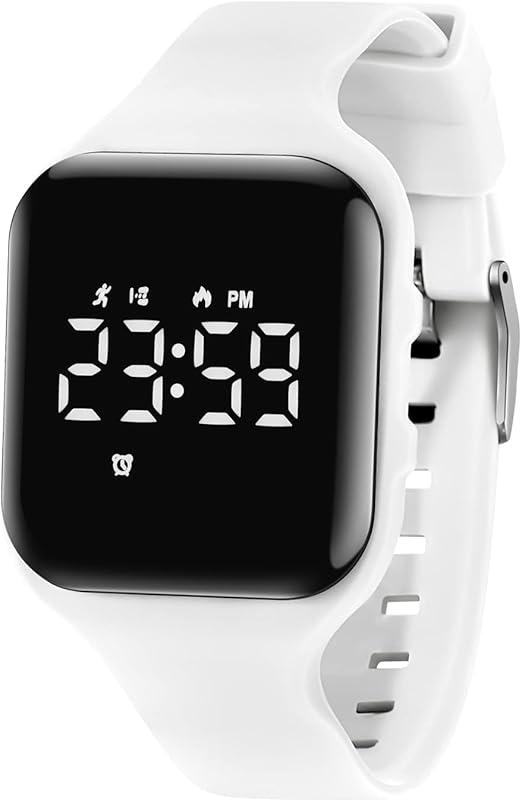 Kids Watches for Girls Boys Digital Sport Watch with Step Counter Pedometer Vibration Alarm Clock, No App Waterproof Fitness Tracker Kids Watch Boys Girls Teens Students Ages 5-16 (White)