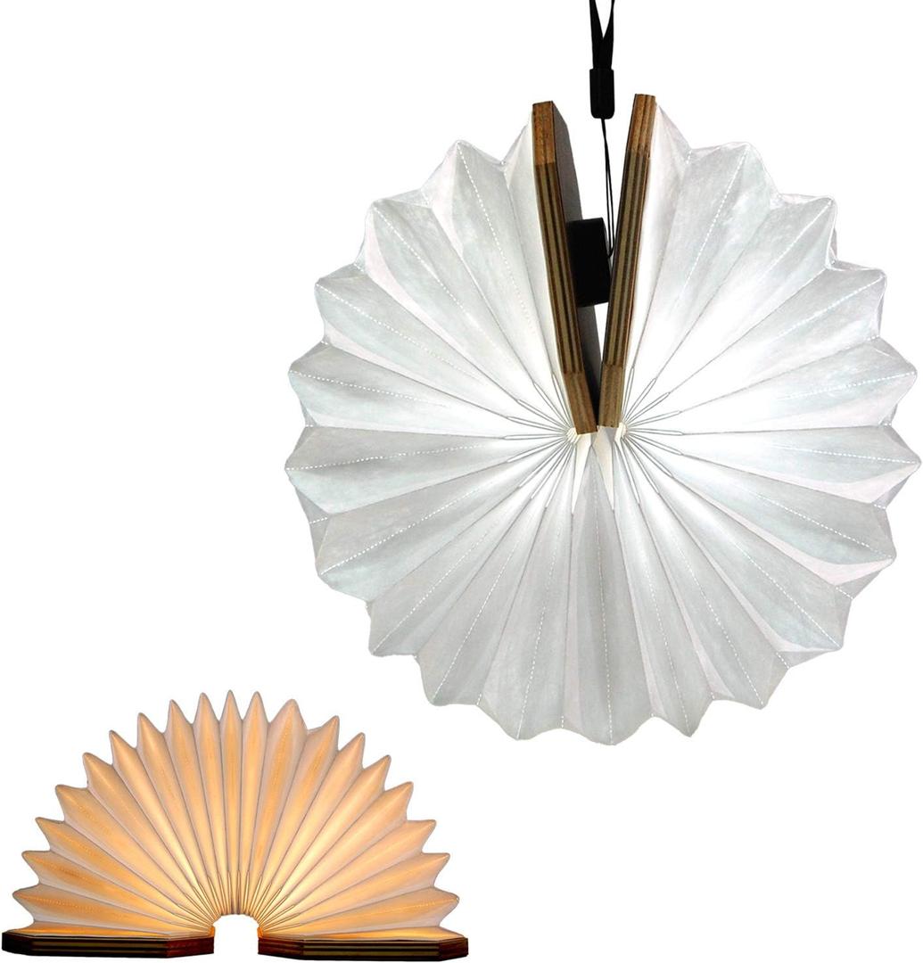 LED Hanging Folding Lantern, Wood & Paper Lamp, Organ Book Light for Office, Decoration, Gift, USB Rechargeable