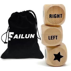 Left Right Center Game Dice 1 Inch Wooden Dice with Drawstring Bag, Easy to Store and Carry Around, Convenient for Travel (3 pcs)