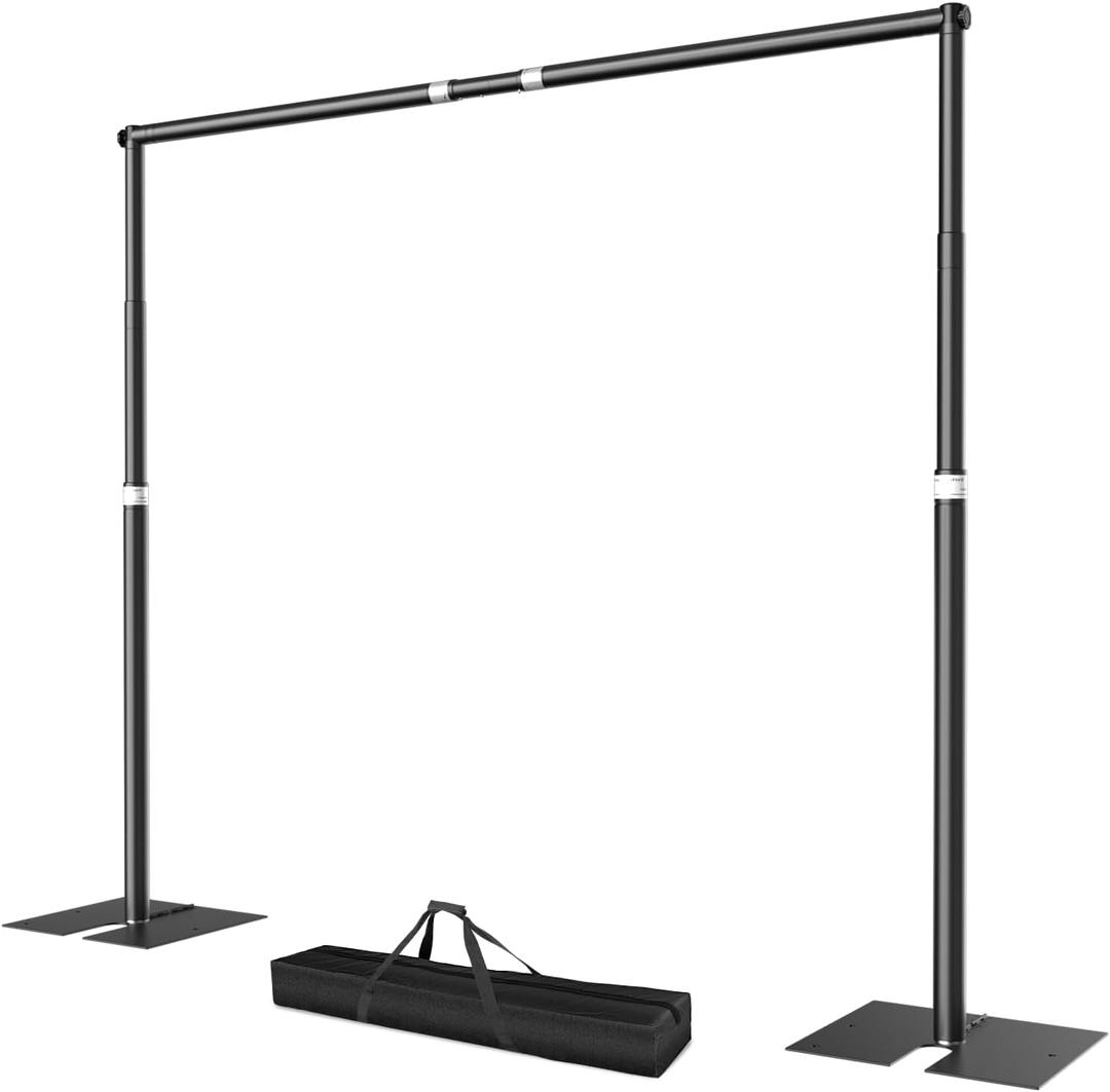 EMART Pipe and Drape Stand Kit 10x10ft, Heavy Duty Photo Backdrop Frame with Metal Steel Flat Base, DIY Adjustable Background Decoration Poles for Photography, Wedding, Parties, Event - Black