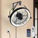 23" Wall Mount Fan with Remote App Control, Quiet 6 Speed Wall Mounted Fan with Light and Timer, 3 Color Dimmable, 360 Adjustable Tilt Plug in Ceiling Fan for Garage, Home, Greenhouse, Patio