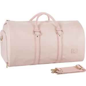 Convertible Carry on Garment Bag for Women,Leather Garment Bags for Travel with Shoe Pouch 2 in 1 Hanging Suitcase Suit Bag for Women Travel Bags for Women Duffle Bag Garment Bag Gifts for Women Pink
