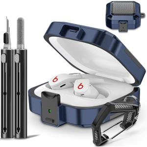 with Safety Lock Carbon Fiber for Beats Fit Pro Case Cover 2021,Shock-Absorbing Beat Fit Pro 2 Protector with Keychain/Zipper Storage Bag/Cleaner Kit - Blue