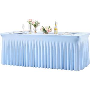 6 Pack Baby Blue Spandex Tablecloths for Rectangle Tables 6 Foot Blue Stretch Table Cloth Rectangle 6ft Elastic Fitted Table Cover with Skirt for Wedding Baby Shower Boy Birthday Party Banquet Buffet
