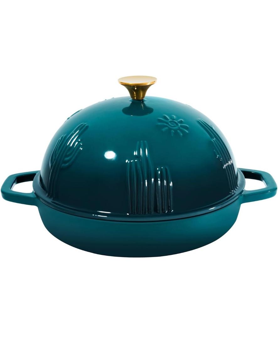 Bread Oven Cast Iron Bread Dutch Oven with Cloche Lid for Bread Baking Darkcyan Enameled Cast Iron Bread Oven with Dome Lid for Sourdough, 9.8 Inches
