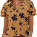 CRAZY GRID Womens Boho Shirts Floral Blouse Printed Tops for Women Casual Summer T Shirts Loose Fit Tunics (Orange)