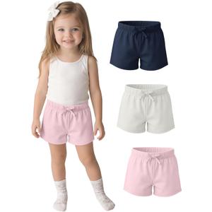 3 Pack Toddler Girls School Shorts | Uniform, Campus, School Outfits, Pull on, Little Baby 18M-5Y, Casual, Bottoms, Cute, Bow, Elastic Waist, Loose, Summer, Daily