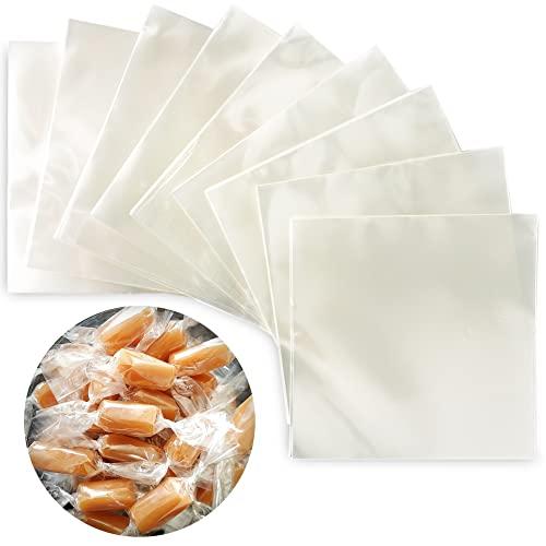 Clear Candy Wrappers for Caramels (300 Pcs 5 x 5 inches) - Natural Clear Cellophane Wrapper - Candy Wrapping Paper for Caramel, Chocolate, Nougat and Lollipops