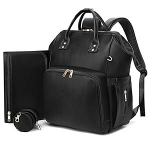ROSEGIN Diaper Bag Backpack - Vegan Leather, Waterproof Travel Baby Bag with Changing Pad, Pacifier Case, Theft Pocket, 35L Large, Baby Shower Gifts for Mom and Dad, Black