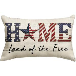 AVOIN colorlife 4th of July Home Throw Pillow Cover, 12 x 20 Inch Land of The Free Independence Memorial Day Patriotic Decoration for Sofa Couch
