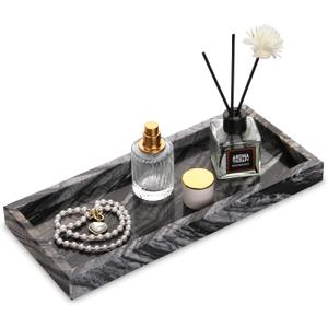 Marble Bathroom Vanity Tray, Natural Luxury Vanity Home Kitchen Bathroom Table Tray, Stone Decorative Countertop Dresser Trays for Key Coffee Perfume Jewelry Makeup (Wood Grain, 12"x 5" x1.2")