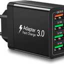European USB Charger, European Travel Plug Adapter 40W 4 Port Europe USB Charger Quick Charge 3.0 EU Plug Adapter for iPhone 17 16 15 14 13 12 11 Plus Pro Max X 8, Galaxy, LG, Pixel, Android (Black)
