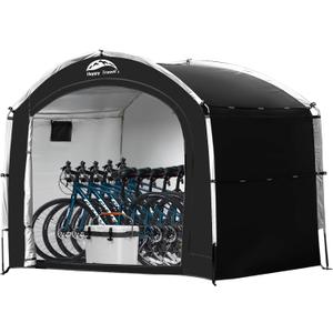 Happy Travel Bike Storage Shed Tent,Outdoor Portable Bicycle Storage Sheds with 210D Oxford Fabric PU4000 Waterproof for 2/3/4/6/8 Bikes,Bike Covers Shelter for Motorcycle,Garden Tools,Toys,Lawn Mower (Cabin - XXL for 4-5 Bikes-Black)