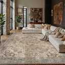 PureCozy Brown Area Rug 10x14 Living Room Vintage Floral Non-Slip Carpet