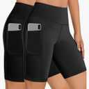 Buauty 2/3 Pack Biker Shorts Women Tummy Control with Pocket 8" High Waisted Yoga Running Workout Spandex Compression Shorts