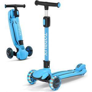 TONBUX Kids Scooter, Light Up 3 Wheel Kick Scooters for Kids 3-12, Folding Scooters with Adjustable Height - Toddler Scooter Lean-to-Steer & Widen Anti-Slip Deck (Blue)