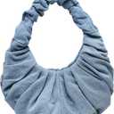 Verdusa Women's Pleated Handbags Ruched Top Handle Satchel Purse Denim Clutch Bags (Blue)