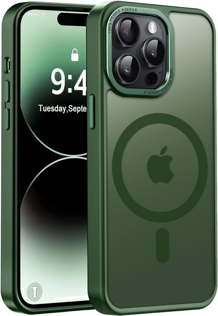 Newfuture Designed for iPhone 14 Pro Case with Magnetic [13 FT Military Drop Protection] [Compatible with Magsafe] Slim Translucent Matte Shockproof with Anti-Fingerprint Phone Case, Dark Green