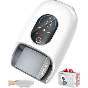 Hand Massager with Heat and Compression : Full Hand and Wrist Comfort Massage - 6 Modes & 6 Intensity with Touchscreen Control - for Daily Relaxation (White)