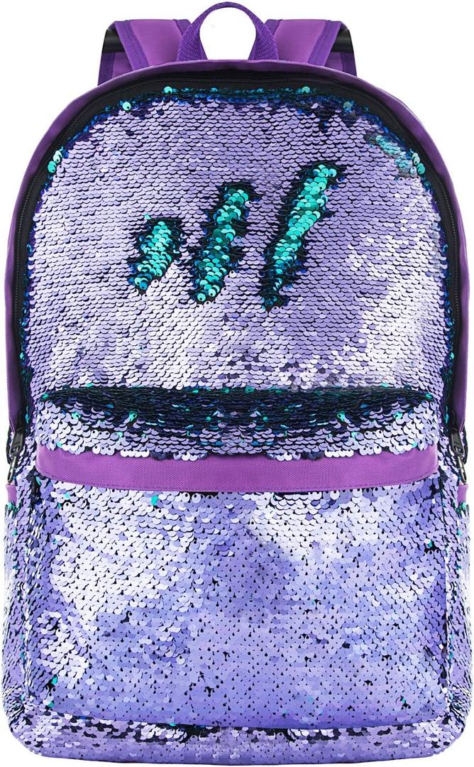 HeySun Sequin Backpack Sparkle Backpacks for Girls Purple Bookbag Glitter Back Pack Kids School Bag for Elementary Middle School College