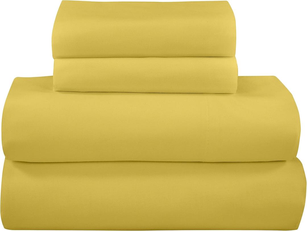 ROYALE LINENS 300 Thread Count 100% Long Staple Combed Cotton Sheet Set - 4 Piece Queen Bed Sheets - 1 Fitted, 1 Flat & 2 Pillow Cases - Soft Cool & Crisp Sheet Set (Queen, Yellow)
