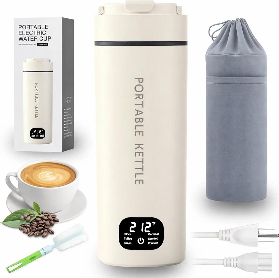 HDQ 2026 Travel Kettle, 110V~240V Any Voltage Portable Kettle for Travel, 6 Temperature Controls Portable Water Heater, 316 Stainless Steel Small Electric Kettle, Auto Shut Off & Boil Dry Protection (Warm White)