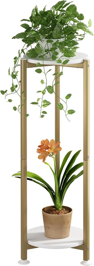 Plant Stand Indoor Corner Tall 2 Tier Metal Modern Flower Storage Plant Shelf Holder for Living Room Balcony Garden,Gold (2 Tier-Gold Round)