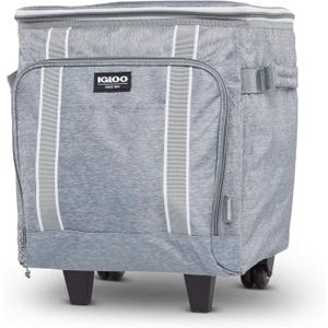 Igloo Large Portable Insulated Soft Coolers with Rolling Wheels (Light Gray)