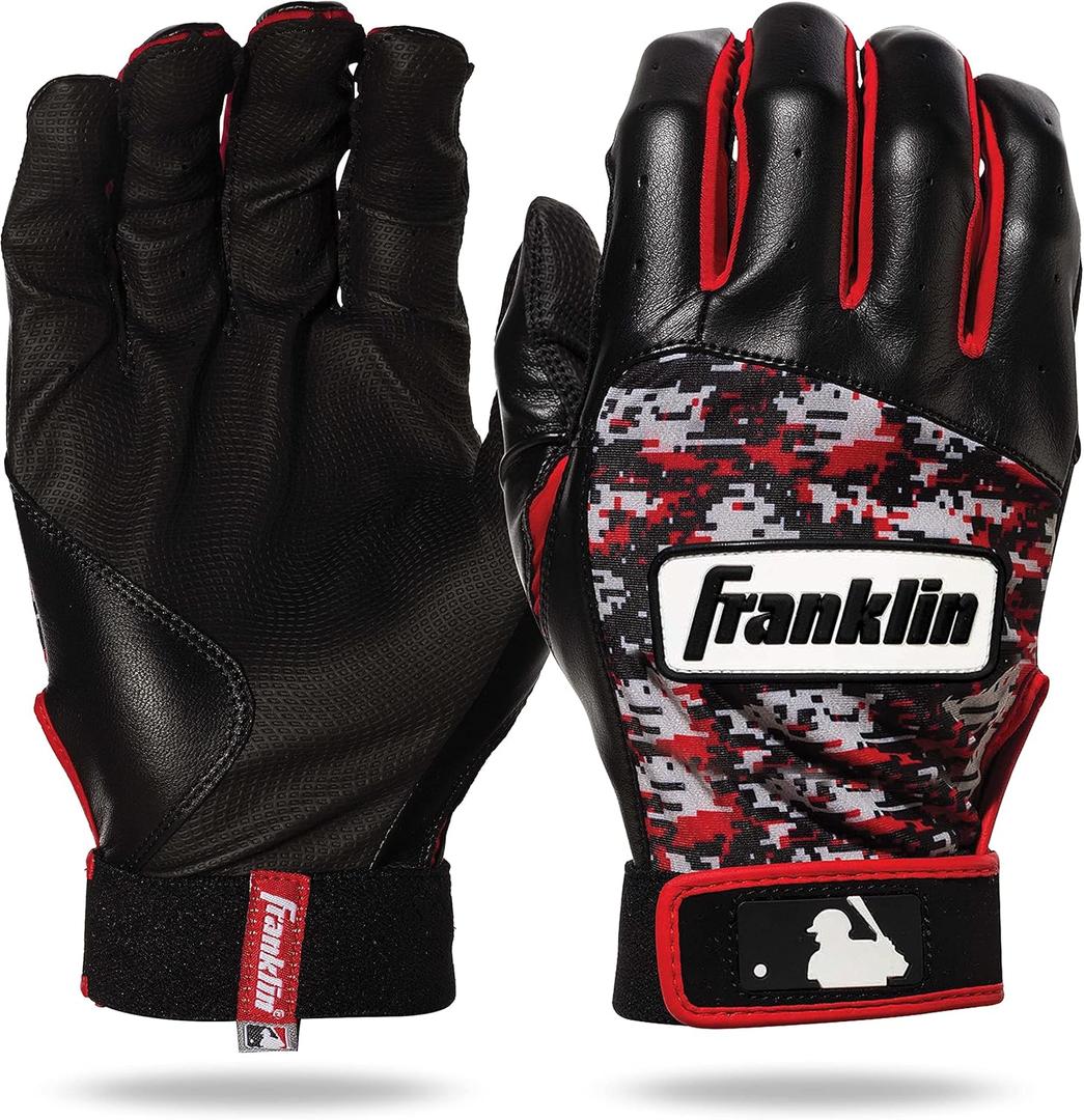 Franklin Sports MLB Youth Batting Gloves - Digitek Camo Baseball + Softball - Premium Leather - Many Sizes + Colors - Youth (Medium, Gray/Red)