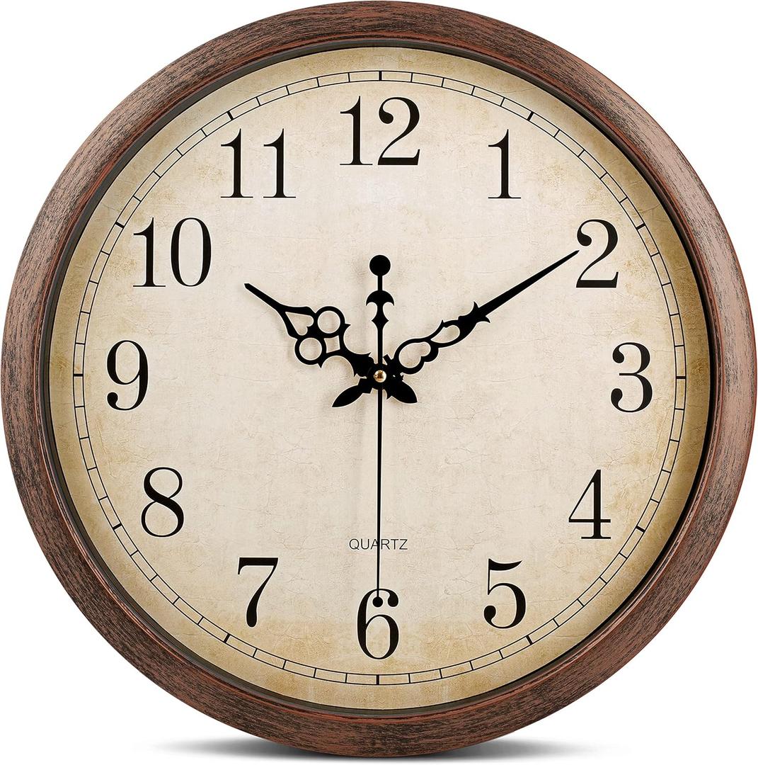 Bernhard Products Vintage Brown Wall Clock Silent Non Ticking 16 Inch Extra Large Quality Quartz Battery Operated Round Decorative Easy to Read for Home Kitchen Living/Dining Room Bedroom Office