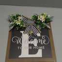 Last Name All Year Round Front Door Wreath with 26 Initial Letter Welcome Sign All Seasons Eucalyptus Garland and Bow ，Farmhouse, Porch, for Spring Summer Fall All Seasons Holiday Halloween Christmas.（E）