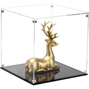 Clear Self-Assembly Acrylic Boxes for Display, Transparent Display Case with Black Base and Lid, Cube Countertop Storage Boxes Glass Case for Collectibles Models Doll Boy Figurine, 9x9x9Inch