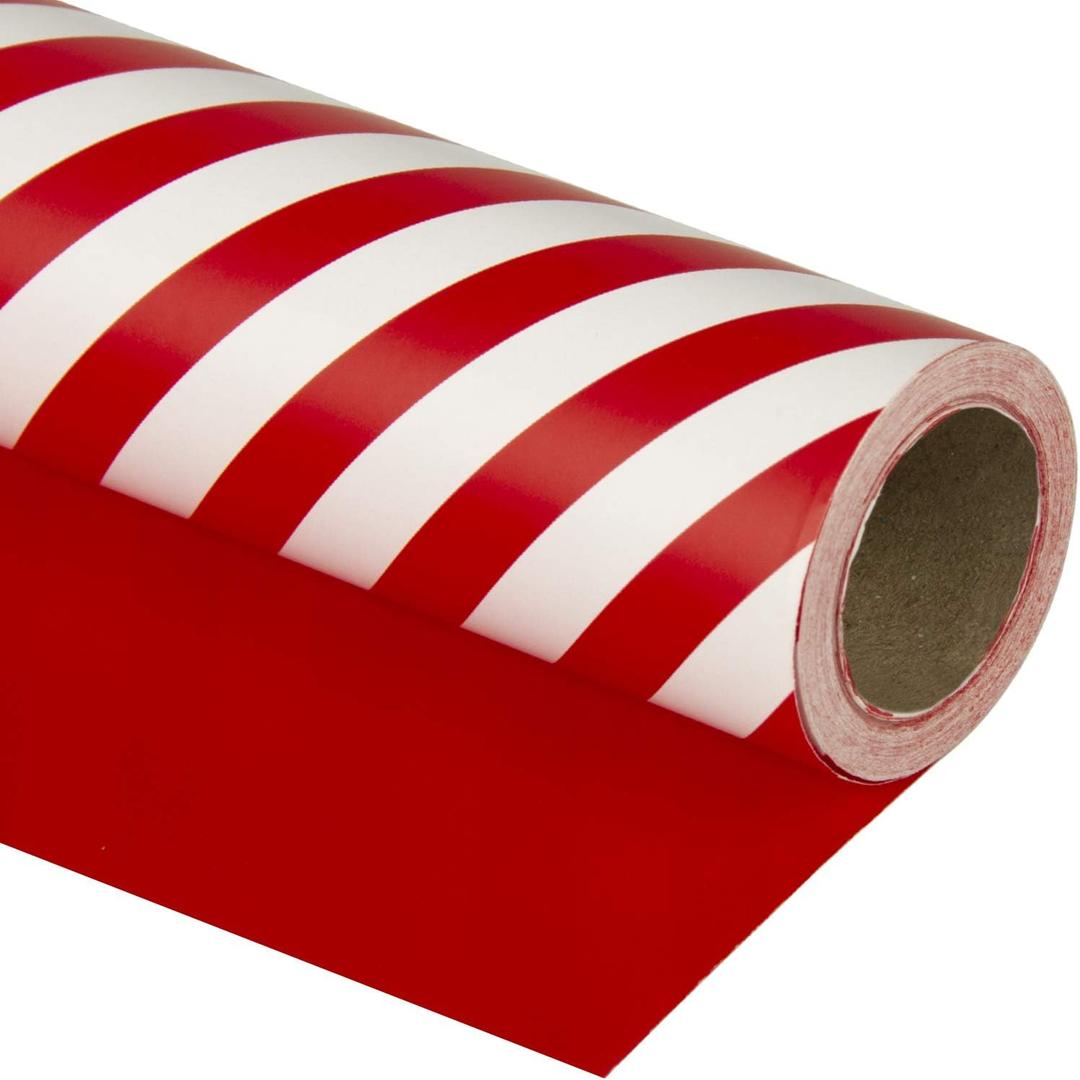WRAPAHOLIC 30 Inch Reversible Wrapping Paper - Jumbo Roll Red and Stripes Design for Birthday, Holiday, Wedding, Baby Shower Wrap - 30 inch x 33 feet, 30x394 Inch