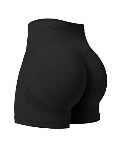 YEOREO Professional Women Workout Shorts 3.6" Scrunch Shorts Seamless High Waisted Contour Gym Yoga Biker Shorts Black,S
