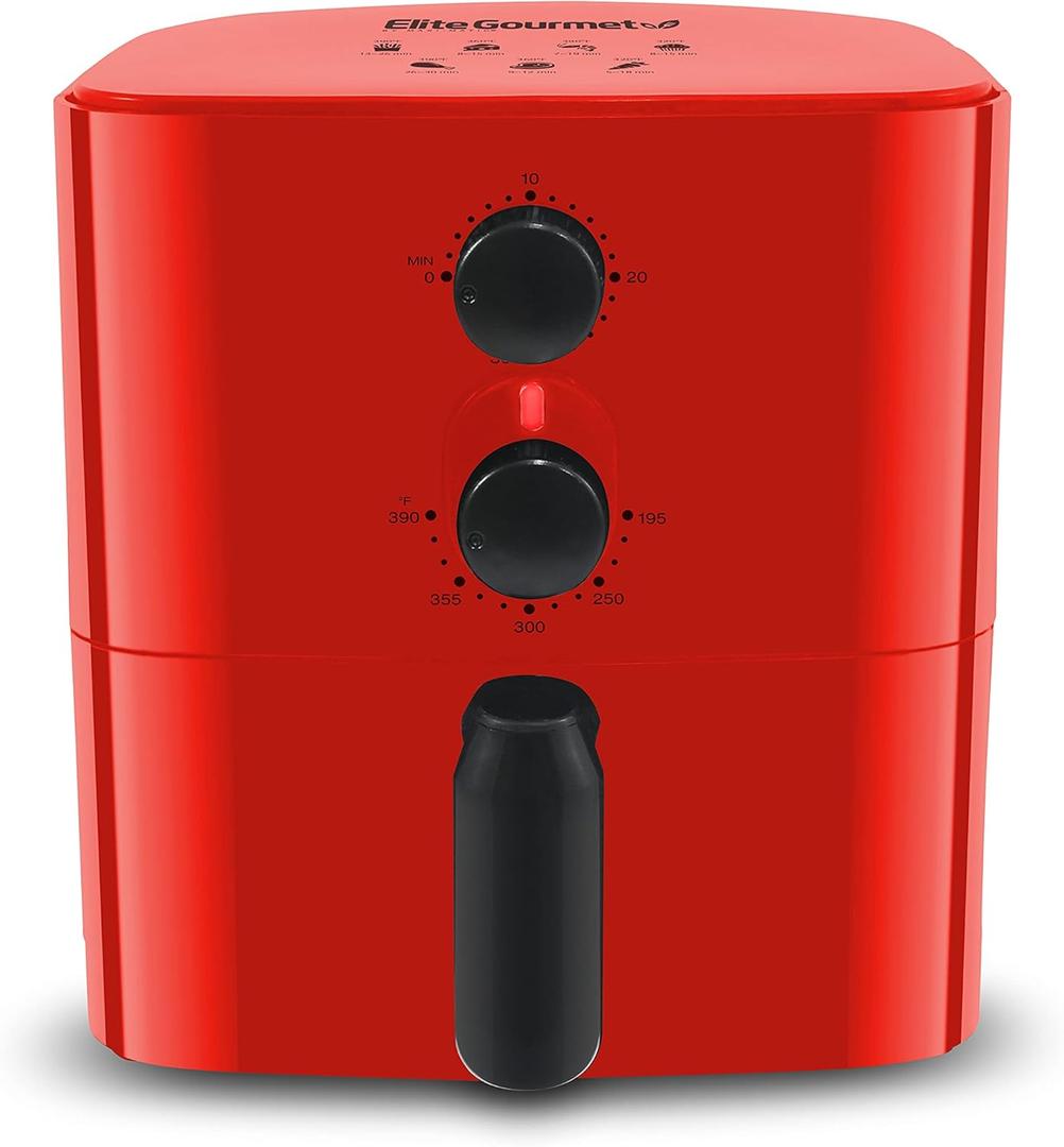 Elite Gourmet EAF-3218R Personal 1.1 Quart Compact Space Saving Electric Hot Air Fryer Oil-Less Healthy Cooker, Timer & Temperature Controls, Red
