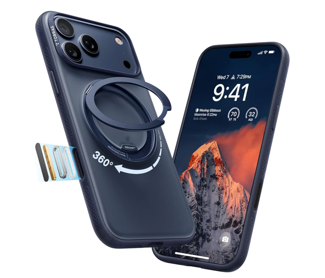 TORRAS for iPhone 17 Pro Max Case, 360 Magnetic Stand, [Fit for MagSafe] [4X MilitaryGrade Protection] Slim Case for iPhone 17 Pro Max phone case,6.9", Translucent Deep Blue, Ostand O3 Fitness Series