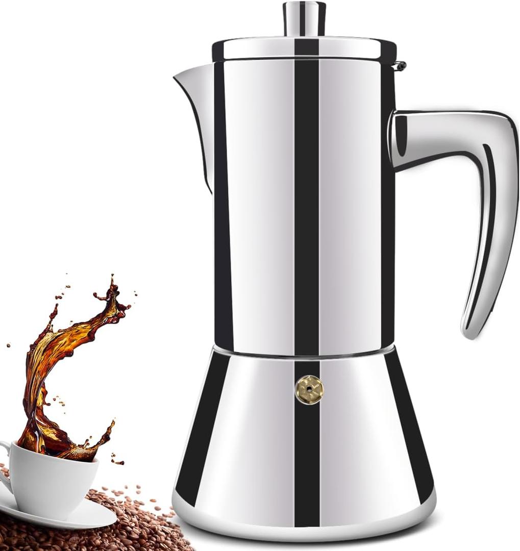 12 Cup Thickened 304 Stainless Steel Moka Pot Stovetop Espresso Maker Cafeteras Italian Percolato Espress Makers Capable Greca Mocha Coffee Machine for Induction Home and Camping 600ml 20oz