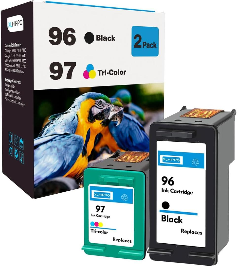 96 97 Ink Cartridges Combo Pack Replacement for HP 96 97 Ink Cartridge for DeskJet 6940 6988 6980 Photosmart 8050 2610 OfficeJet 7310 7210 Printer Ink 96/97, 1 Black C8767WN, 1 TriColor C9363WN