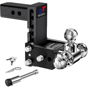 Geteen Trailer Hitches, Adjustable Trailer Hitch Ball Mount - Fits 2" Receiver, Tri-Ball (1-7/8" x 2" x 2-5/16"), 5" Drop, 10,000 GTW - GT20053B